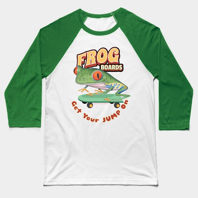 Cute and funny red eyed tree frog riding a skateboard for he wants to get his jump on tee Baseball T-Shirt by Danny Gordon Art